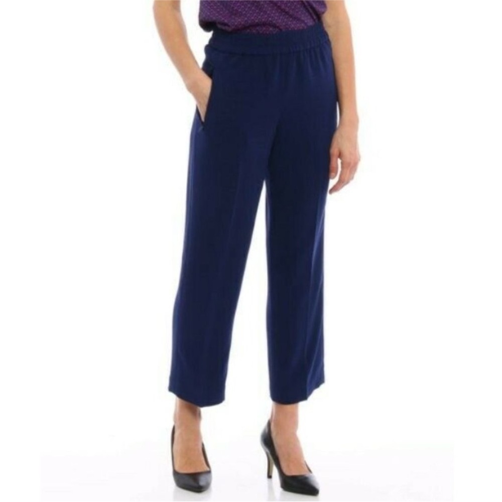 Tory Burch Addison Crepe Pull On Stretch Waist Cropped Pants Navy Sea- Size 4